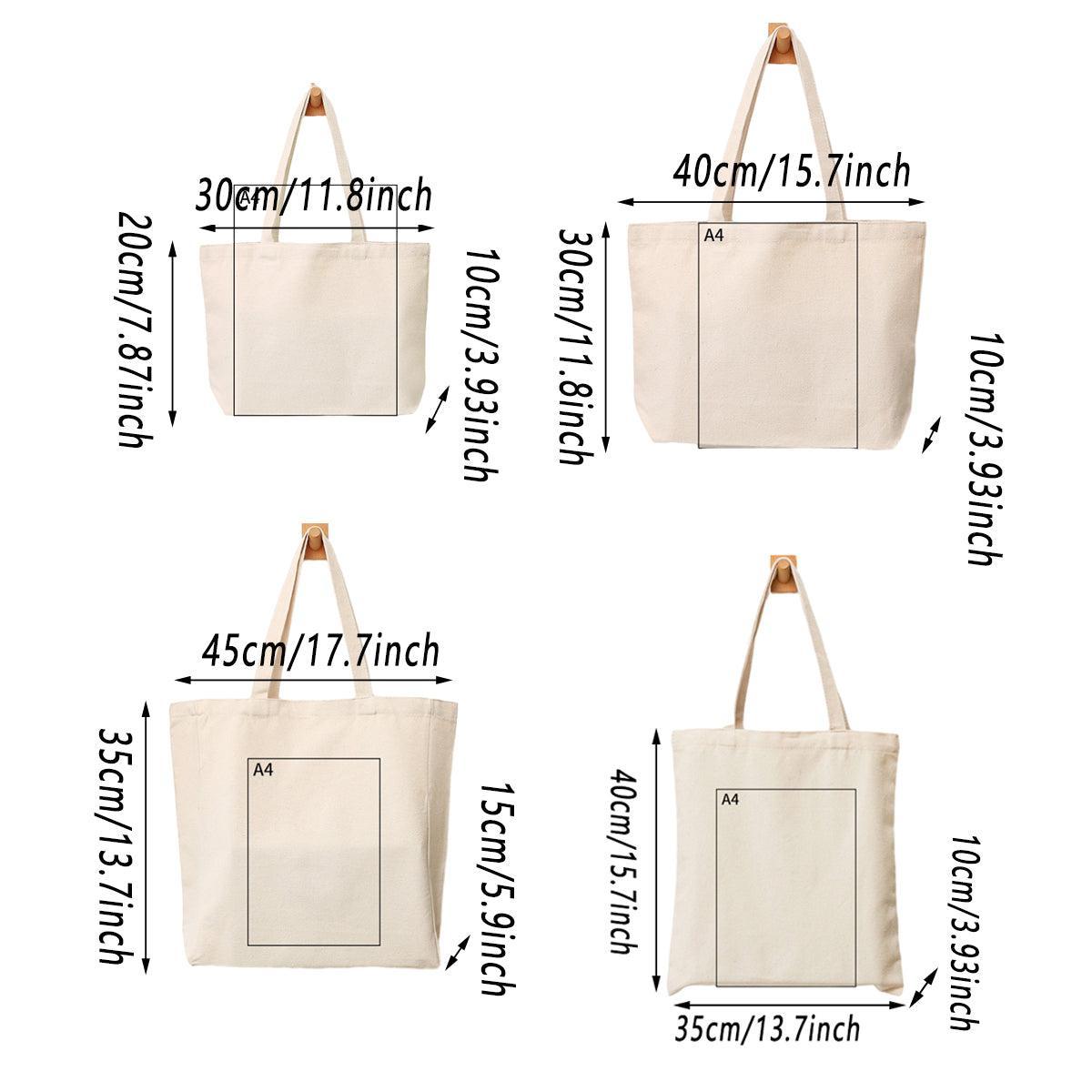 5PCS Canvas Tote Bag Cotton Blank DIY Shopping Shoulder Bags - Natural 30*20*10cm