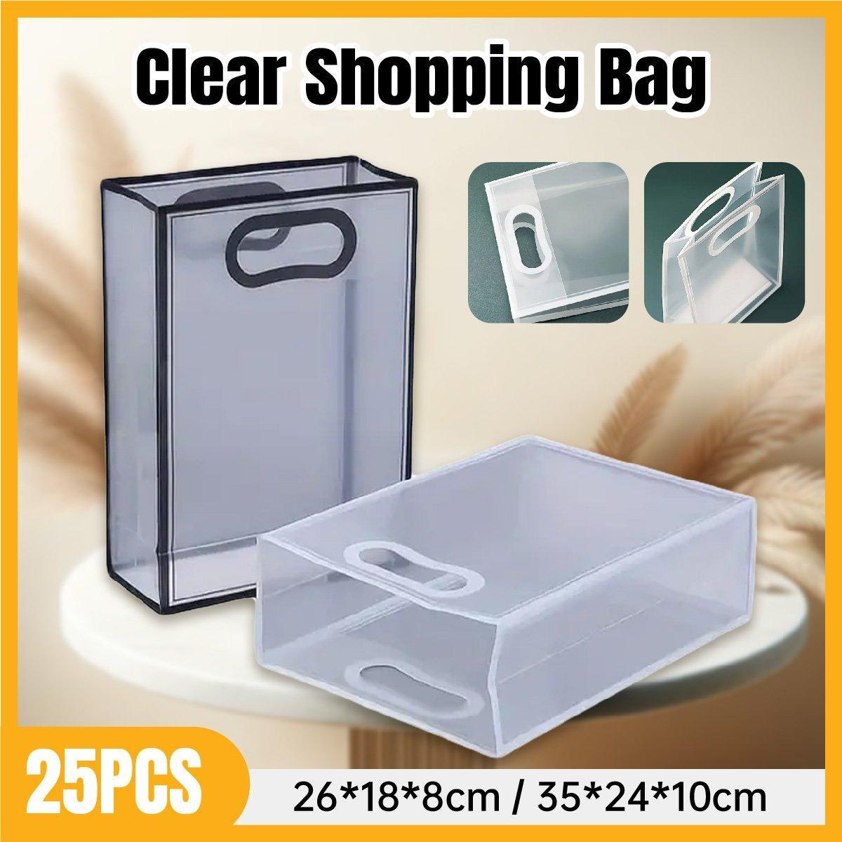 25pcs Transparent PVC Handbag for Wedding Festival Candy Gift Packaging Bag - Black-26*18*8cm