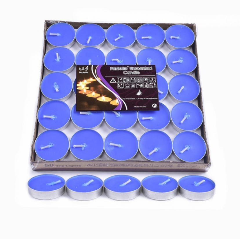 Tealight Candles 10 or 50 Pack Unscented Long Burning for Wedding Party Decor - Blue- 2 Hours10PCS