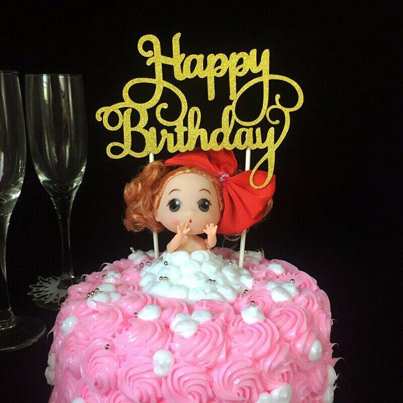 Happy Birthday Cake Topper Colour Printed Acrylic Party Decorations - Black-Bowknot