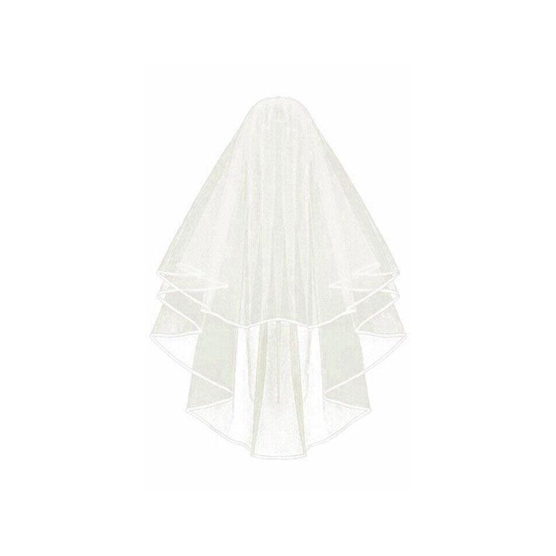 Bridal 2 Layer Wedding Veil with Comb Satin Edge Short Tulle for Women White Ivory - Beige