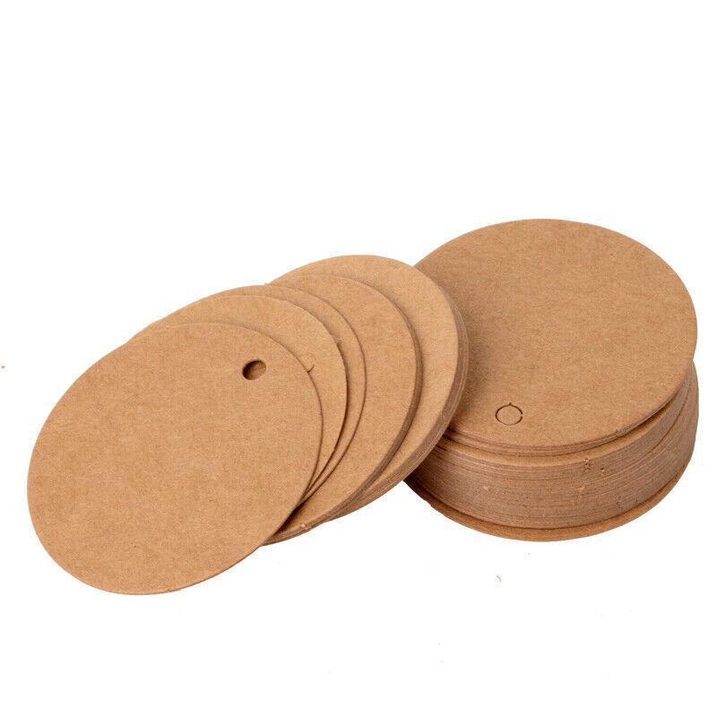 200Pcs Kraft Paper Tags Round 5X5 Cm Brown Card Cardboard Wedding Party Gift Diy