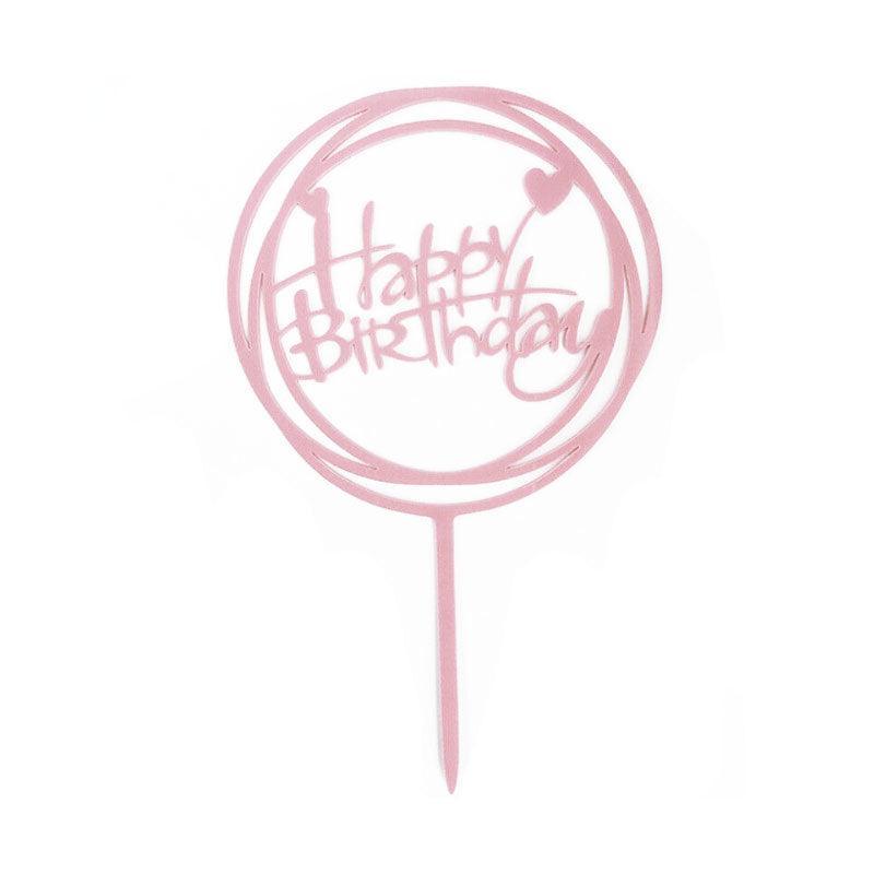 Happy Birthday Acrylic Cake Topper Cake Decoration Golden Silver Party - Blue- Heart