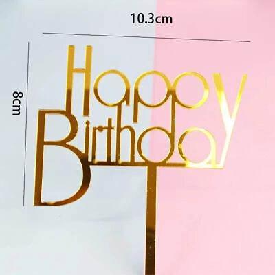Happy Birthday Acrylic Cake Topper Cake Decoration Golden Silver Party - Black-Birthday(B)