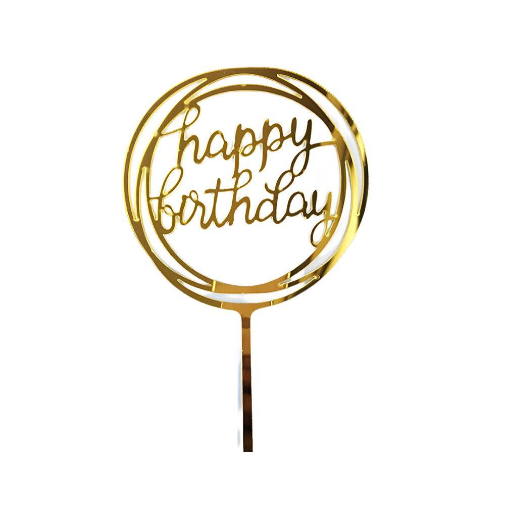 Happy Birthday Acrylic Cake Topper Cake Decoration Golden Silver Party - Gold-Birthday (B)