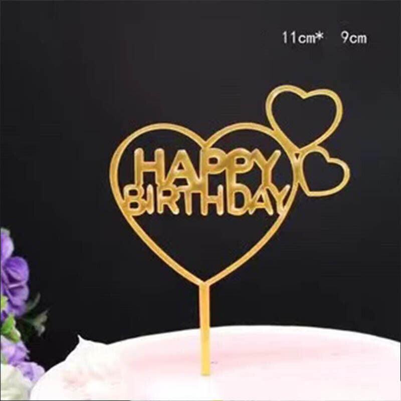 Happy Birthday Acrylic Cake Topper Cake Decoration Golden Silver Party - Gold-Moon Castle