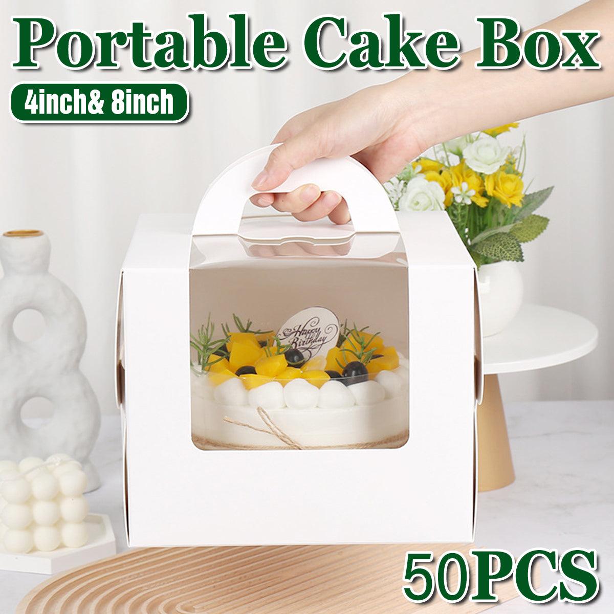 50pcs Portable Cake Boxes with Open Window for Birthday Party Cake Packaging - 8inch
