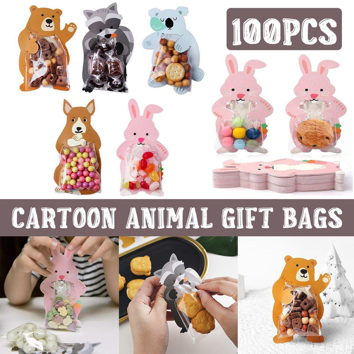 100pcs Cute 3D Cartoon Animal Candy Bags for Party Favors Birthday Gift Wrapping - Gray Fox