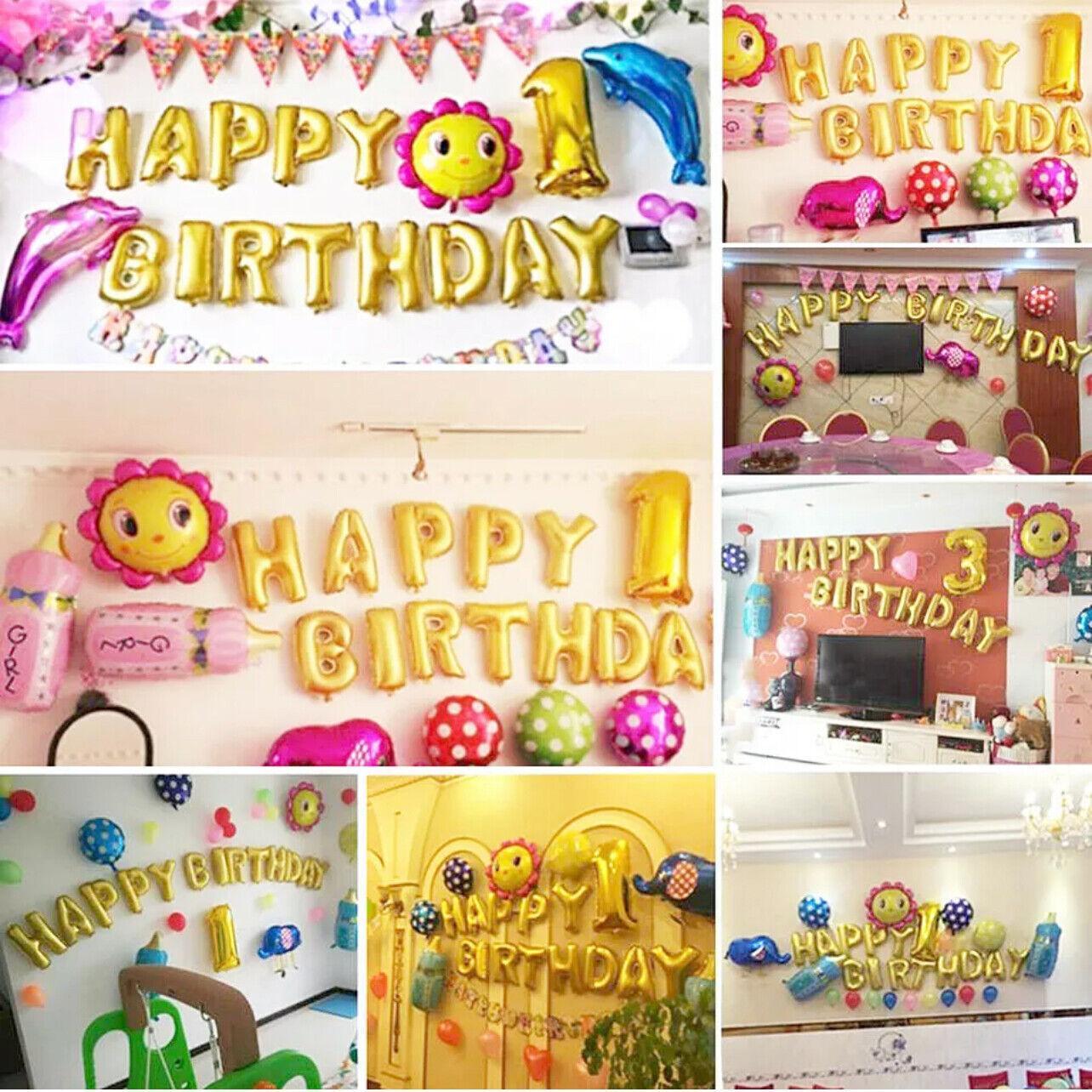 40Cm 3D Happy Birthday Letters Balloons Inflating Foil Banner Bunting Celebrate - Gold