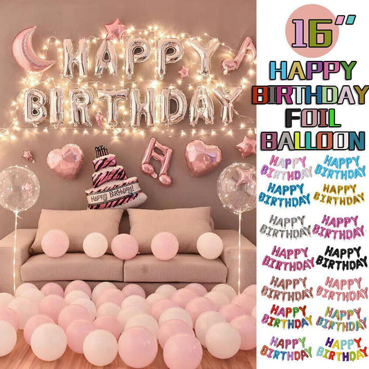 40Cm 3D Happy Birthday Letters Balloons Inflating Foil Banner Bunting Celebrate - Multicolour 2