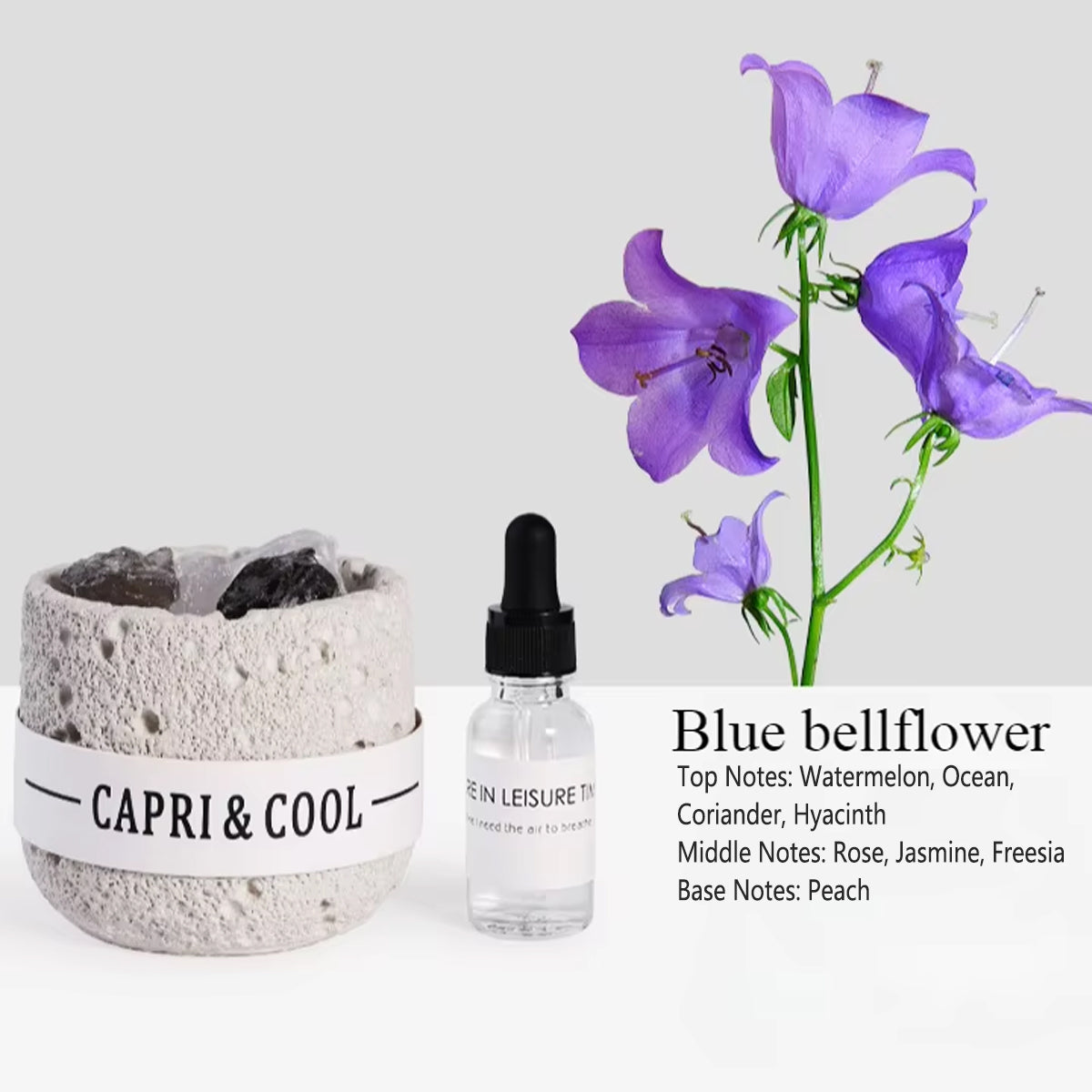 Crystal Stone Oil Diffuser Passive Aromatherapy Set White Natural Bedroom Decor - Blue Bellflower