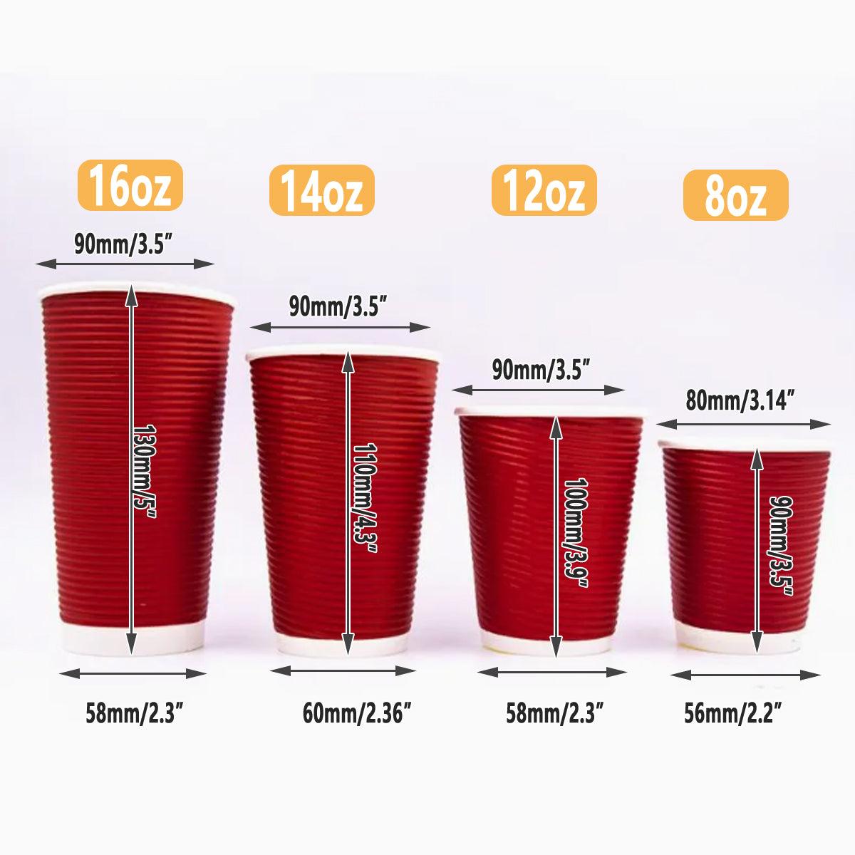 50sets Corrugated Paper Cups Coffee Milk Tea Cups Disposable Hot Drink Cups - Red-16oz