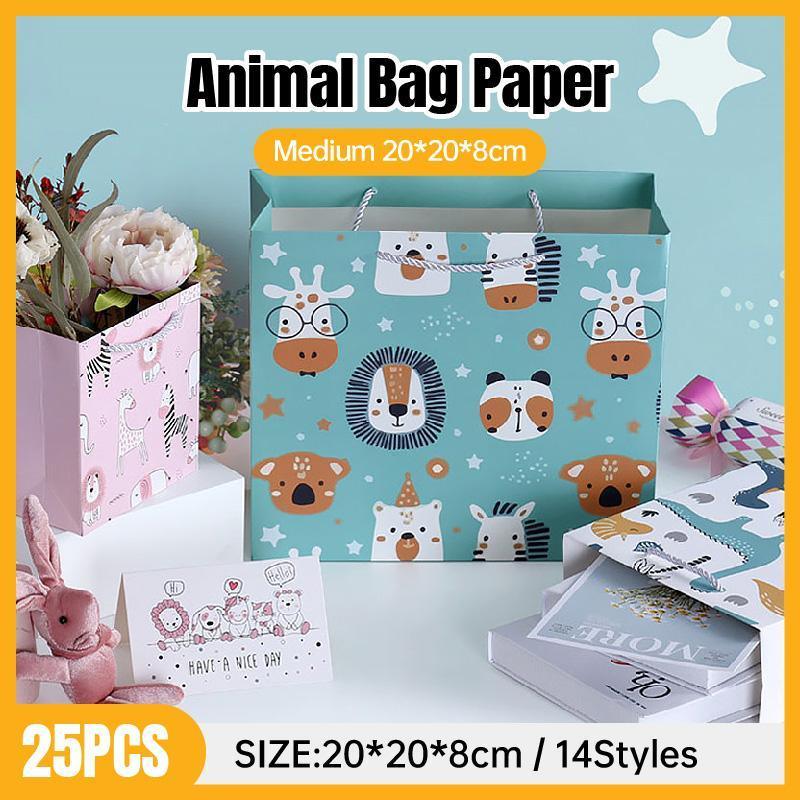 25x Creative Cartoon Animal Gift Bags Cute Birthday Party Favors Tote Paper Bags - Dinosaur-Paradise-25pcs-M