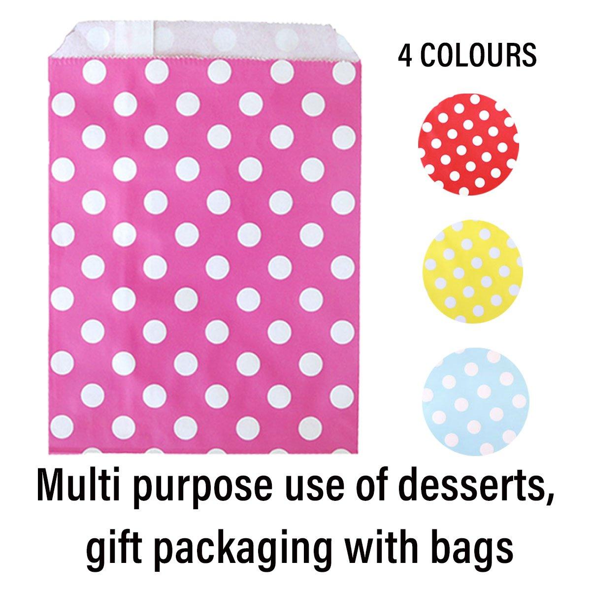100pcs Colourful Polka Dot Paper Bags for Food Desserts Party Treats Packaging - Rose red