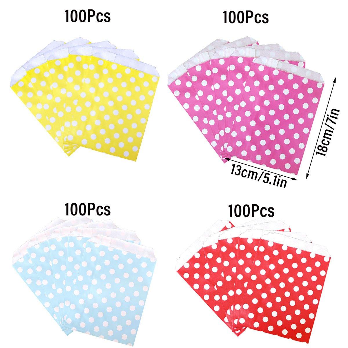 100pcs Colourful Polka Dot Paper Bags for Food Desserts Party Treats Packaging - Yellow