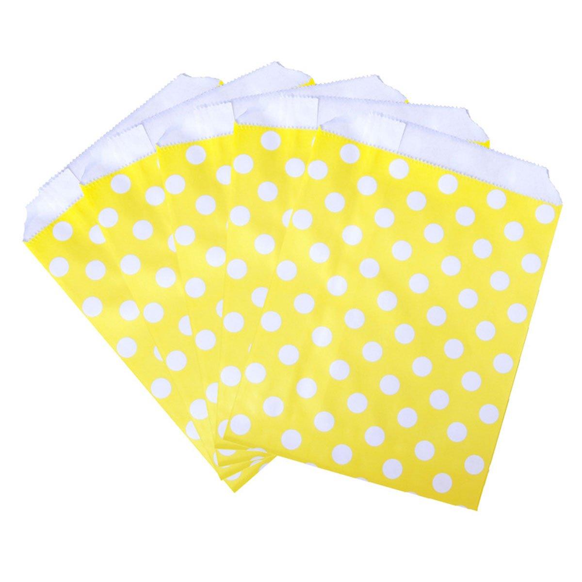 100pcs Colourful Polka Dot Paper Bags for Food Desserts Party Treats Packaging - Yellow