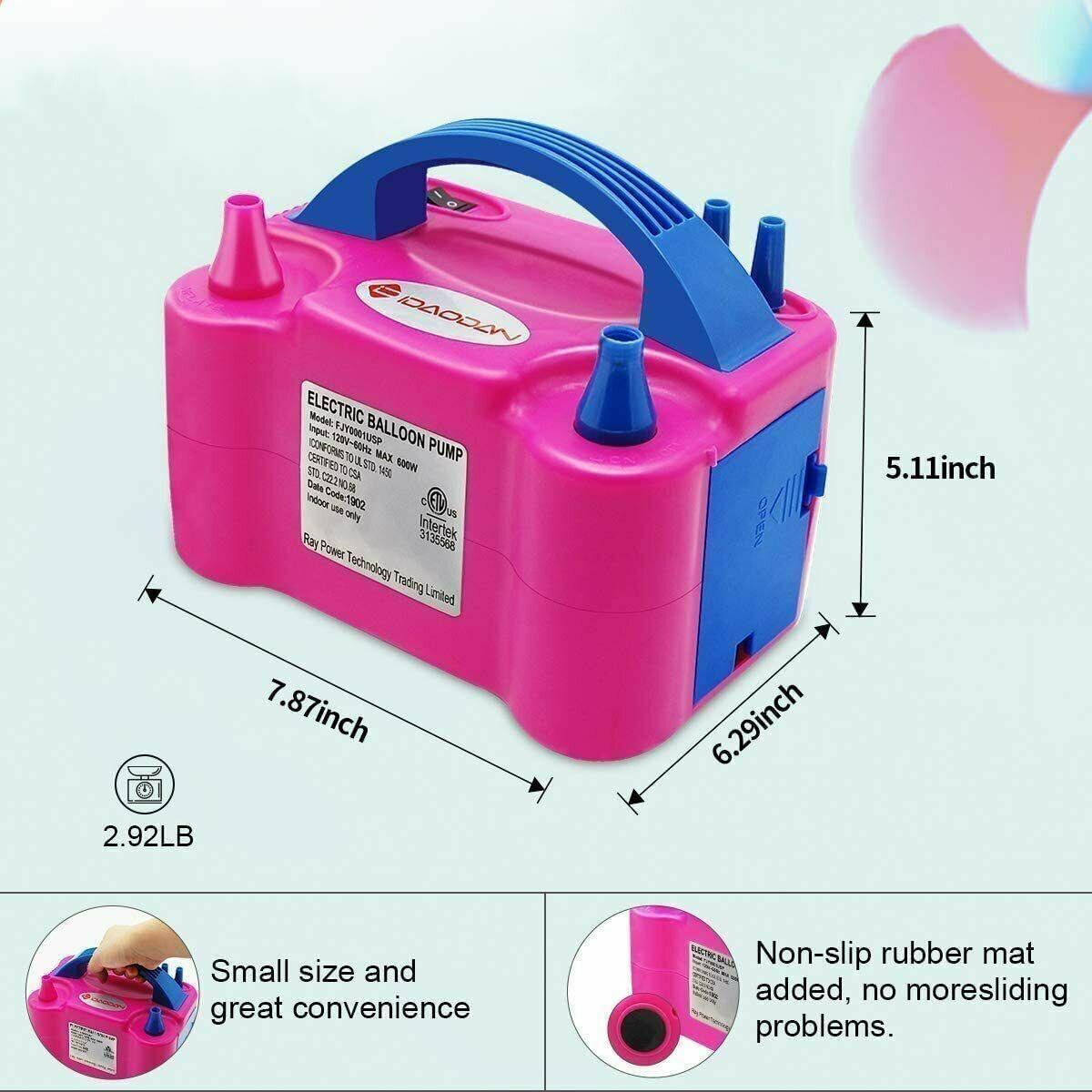 Electric Balloon Pump Ballon Inflator 600W Power 2 Nozzles Portable Au Plug Air