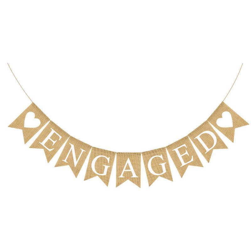 Engaged Burlap Banner Rustic Hessian Bunting Engagement Party Decor