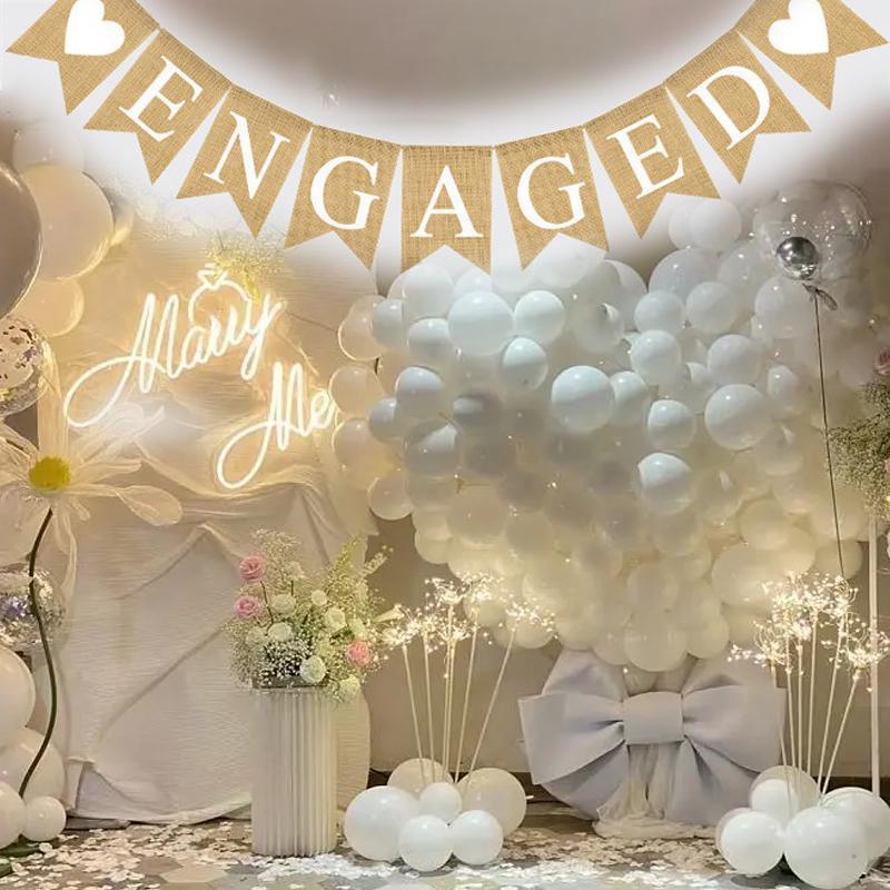 Engaged Burlap Banner Rustic Hessian Bunting Engagement Party Decor