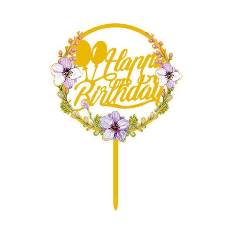 Happy Birthday Anniversary Wedding Cake Flowers Topper Acrylic Party Decorations - NO.01
