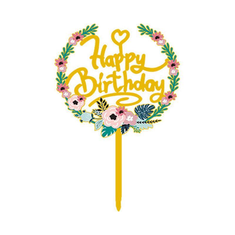 Happy Birthday Anniversary Wedding Cake Flowers Topper Acrylic Party Decorations - NO.01