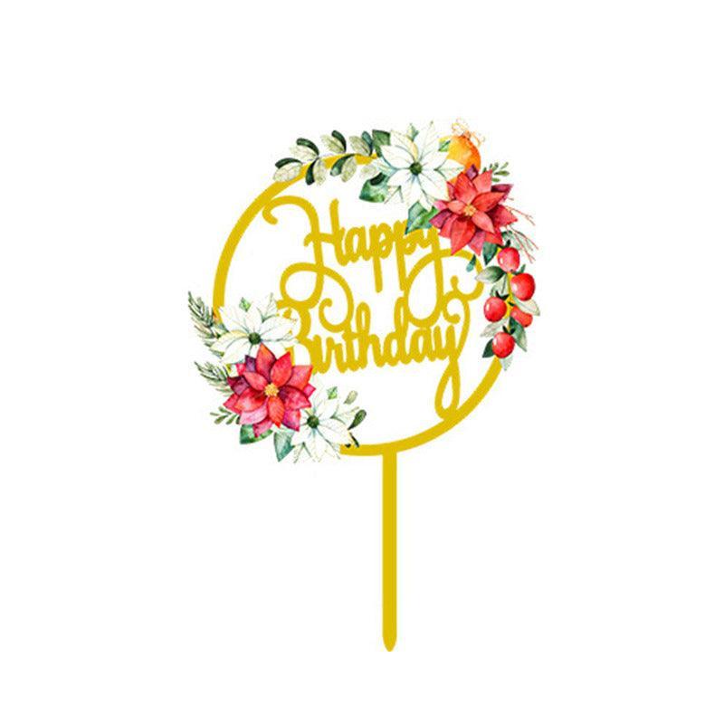 Happy Birthday Anniversary Wedding Cake Flowers Topper Acrylic Party Decorations - NO.11