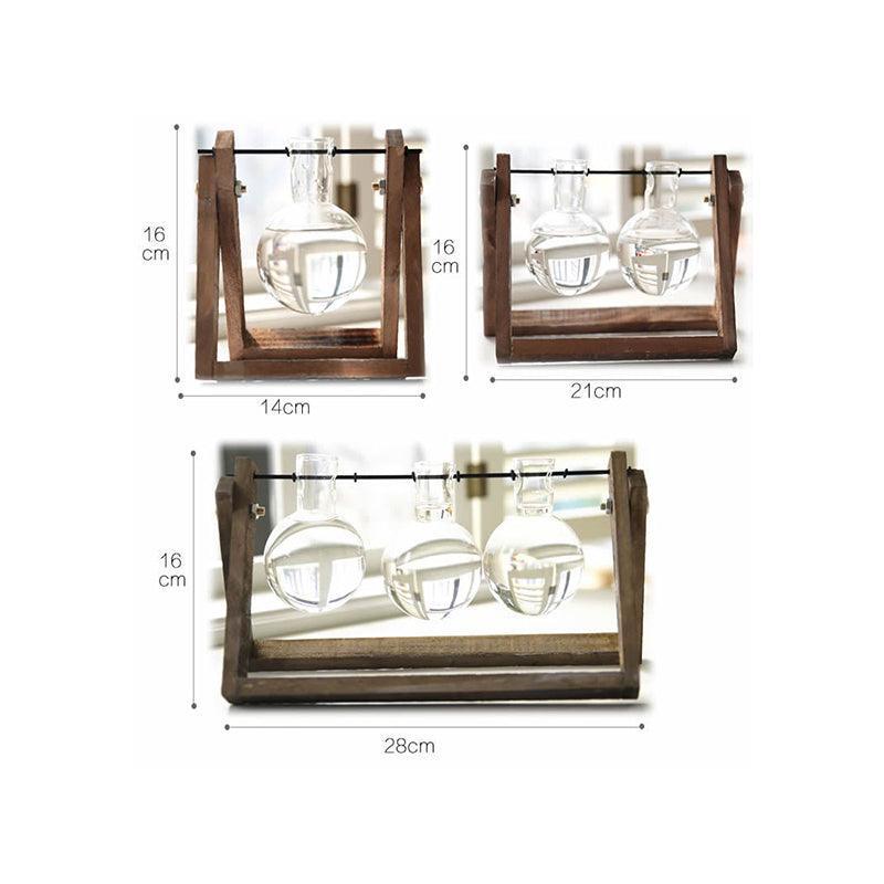 Wood Stand Glass Vase Terrarium Hydroponic Hanging Planter Home Decor - S With 1 Bottle