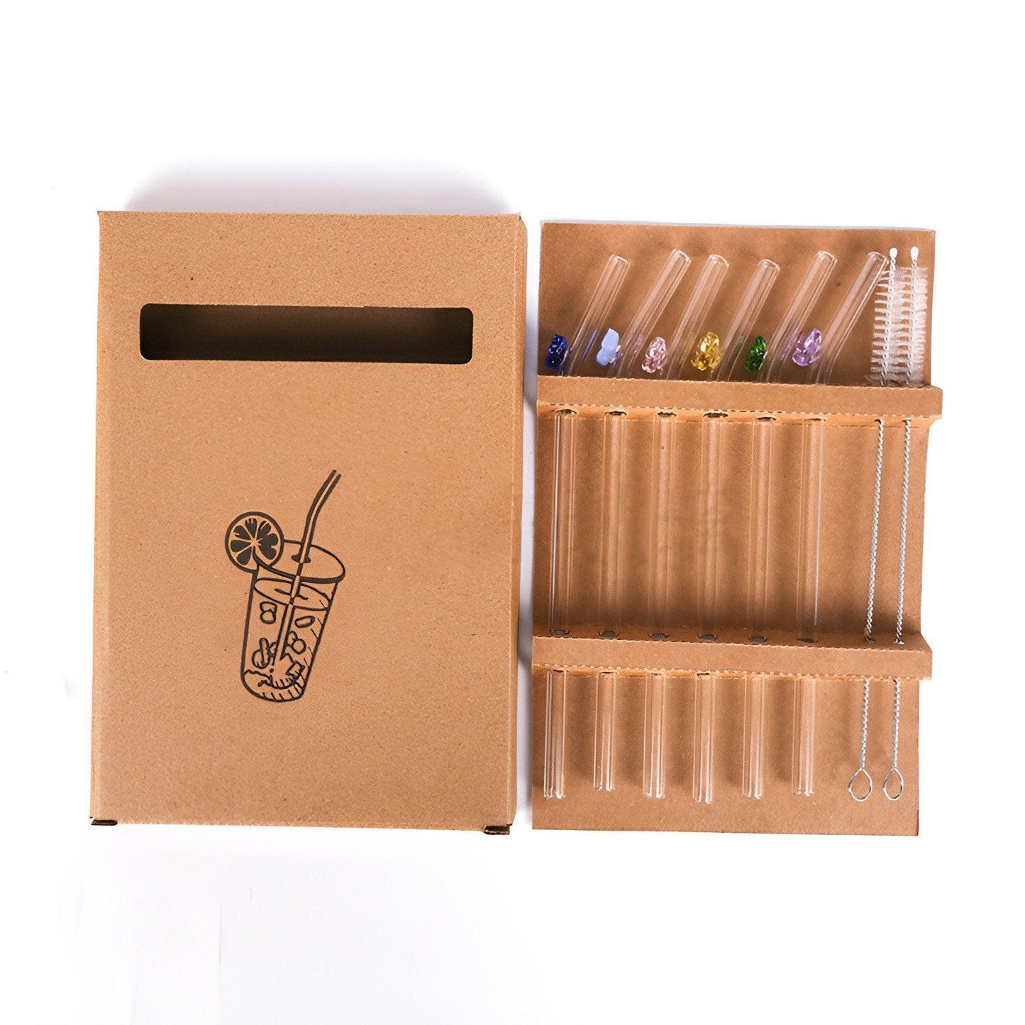 8pcs Colourful Butterfly Glass Straw Reusable Heat Resistant Proof MultiColours