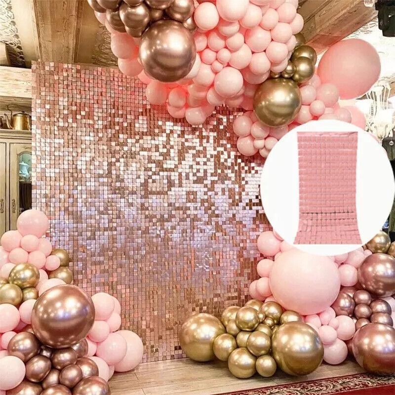 Rectangle Tinsel Curtain Shimmer Wall Backdrop 2M Length Party Decoration Sequin - Light Pink
