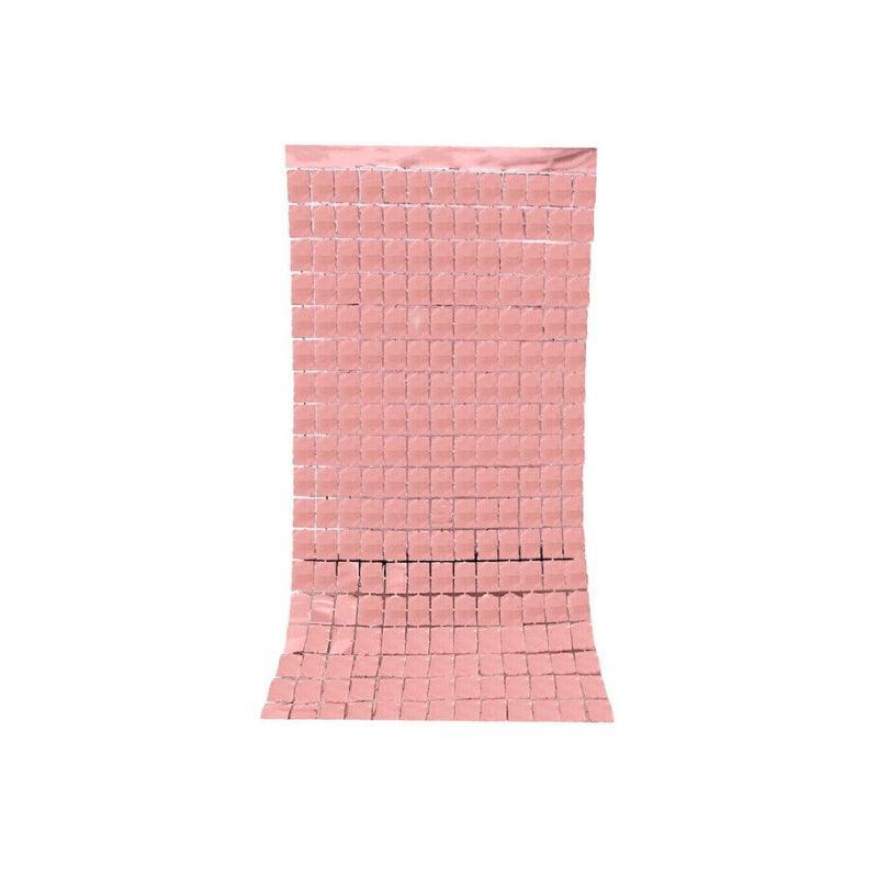 Rectangle Tinsel Curtain Shimmer Wall Backdrop 2M Length Party Decoration Sequin - Rose Red