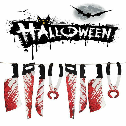 8Pcs Hanging Bloody Weapons Halloween Horror Props Garland Banner Decoration Au