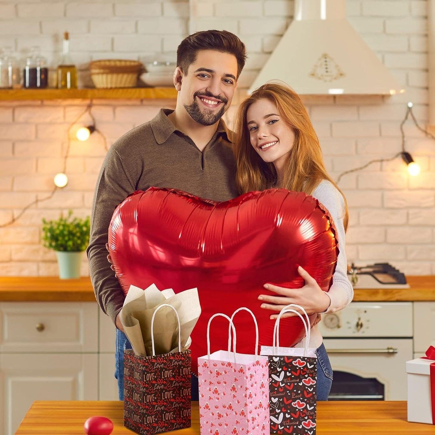 30x Valentines Day Love-Themed Tote Bag Elegant Kraft Paper Handbag Lightweight - Y168