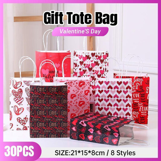 30x Valentines Day Love-Themed Tote Bag Elegant Kraft Paper Handbag Lightweight - Y170