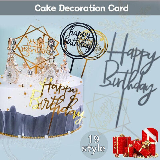 Acrylic Home Happy Birthday Decor Baking Cake Topper Card Party Decor Supply - Gold G24