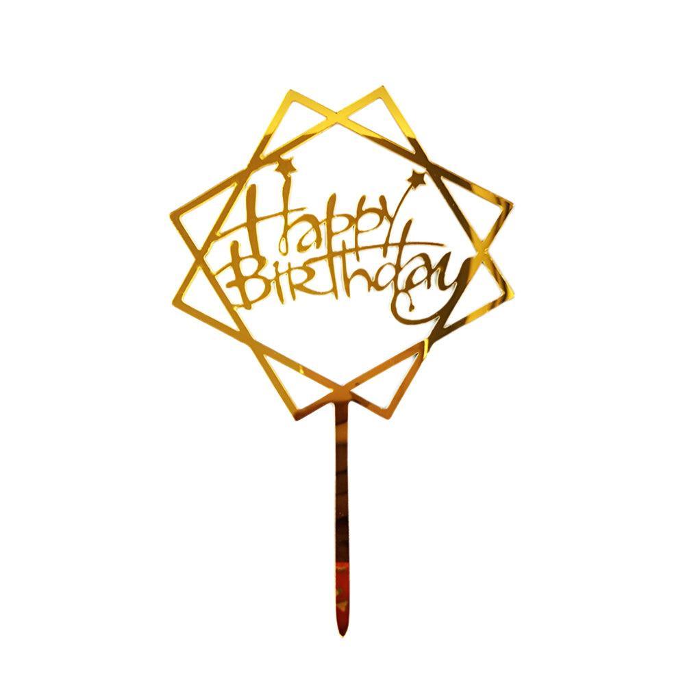 Acrylic Home Happy Birthday Decor Baking Cake Topper Card Party Decor Supply - Gold G24