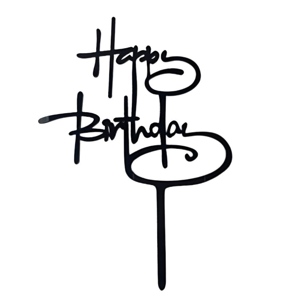 Acrylic Home Happy Birthday Decor Baking Cake Topper Card Party Decor Supply - Pink P17