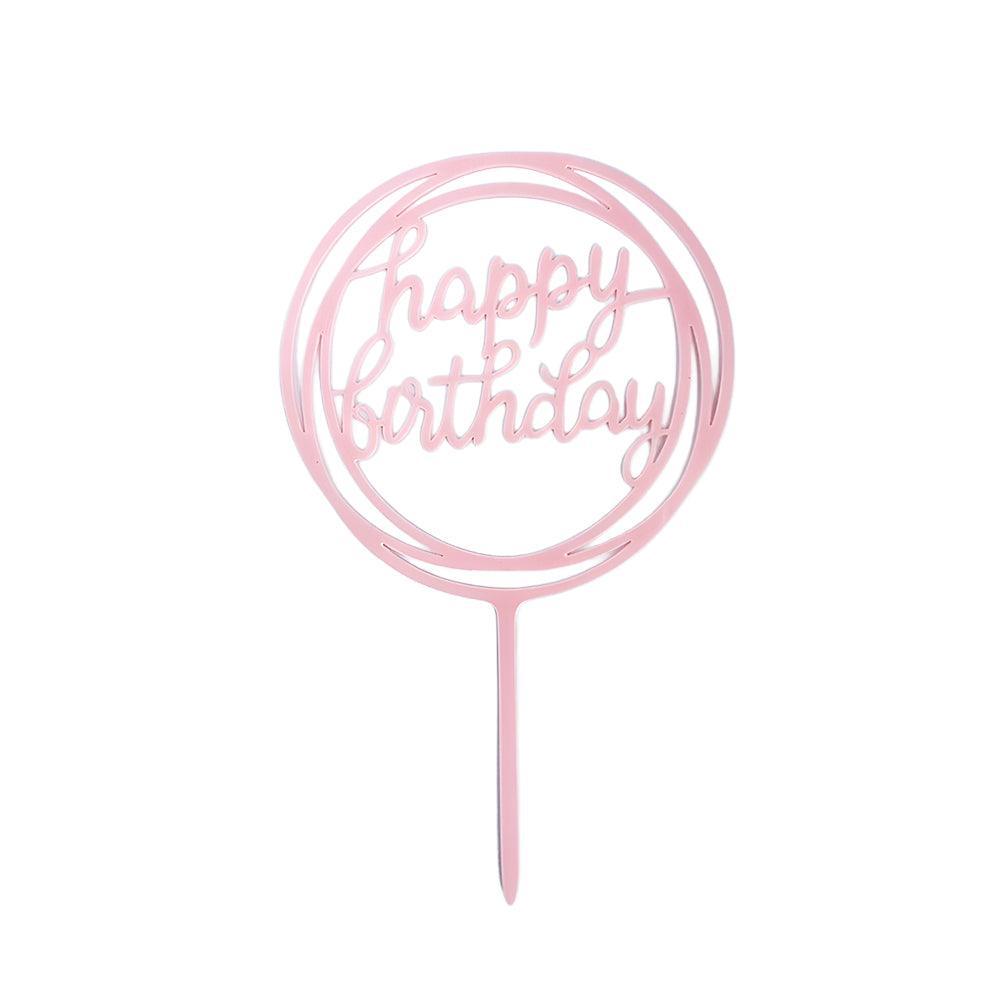 Acrylic Home Happy Birthday Decor Baking Cake Topper Card Party Decor Supply - Pink P17