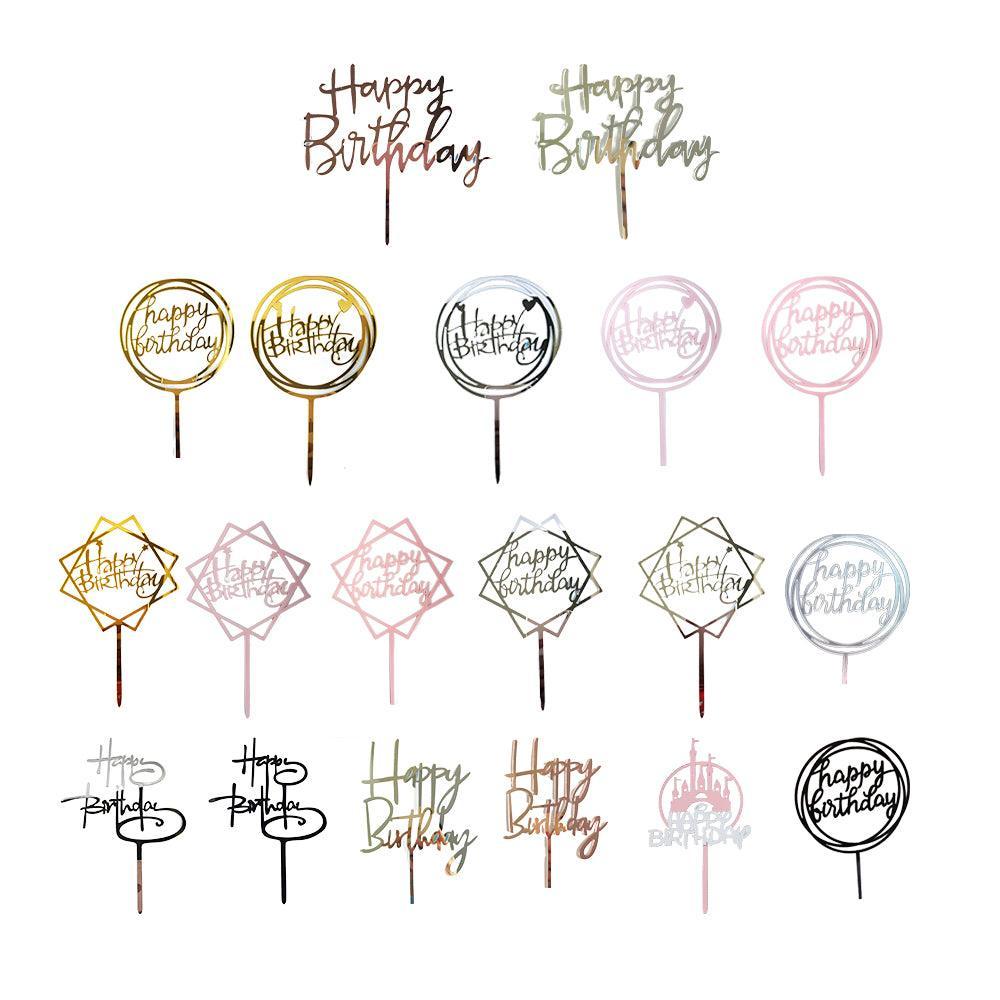 Acrylic Home Happy Birthday Decor Baking Cake Topper Card Party Decor Supply - Rose Gold R31