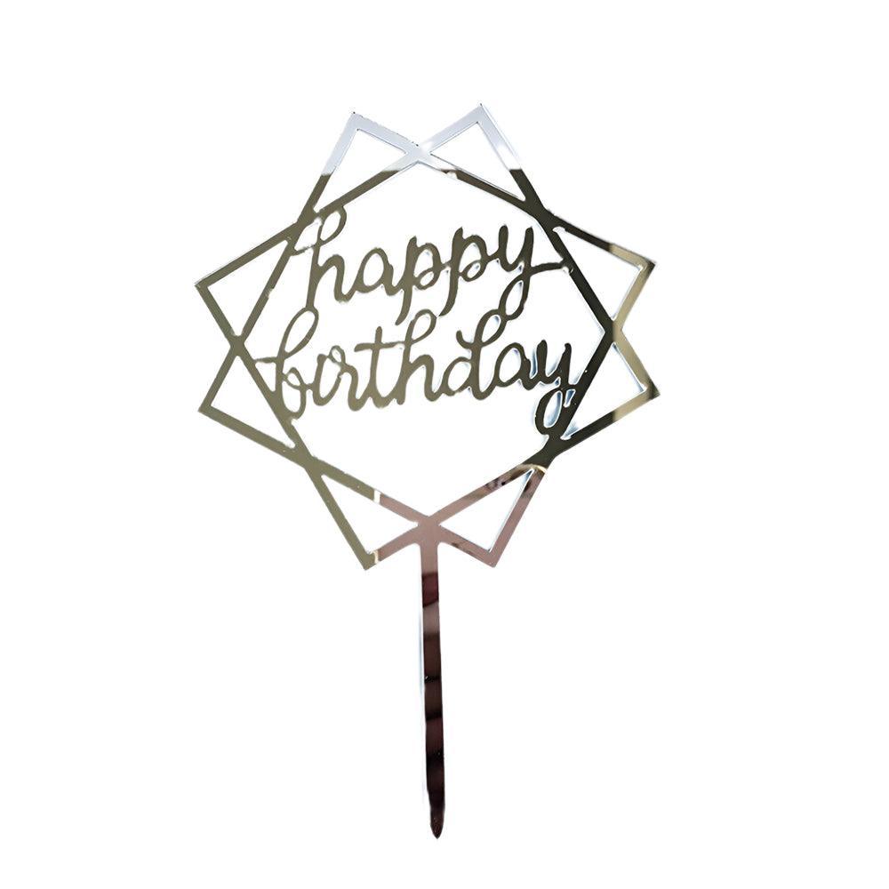 Acrylic Home Happy Birthday Decor Baking Cake Topper Card Party Decor Supply - Rose Gold R31