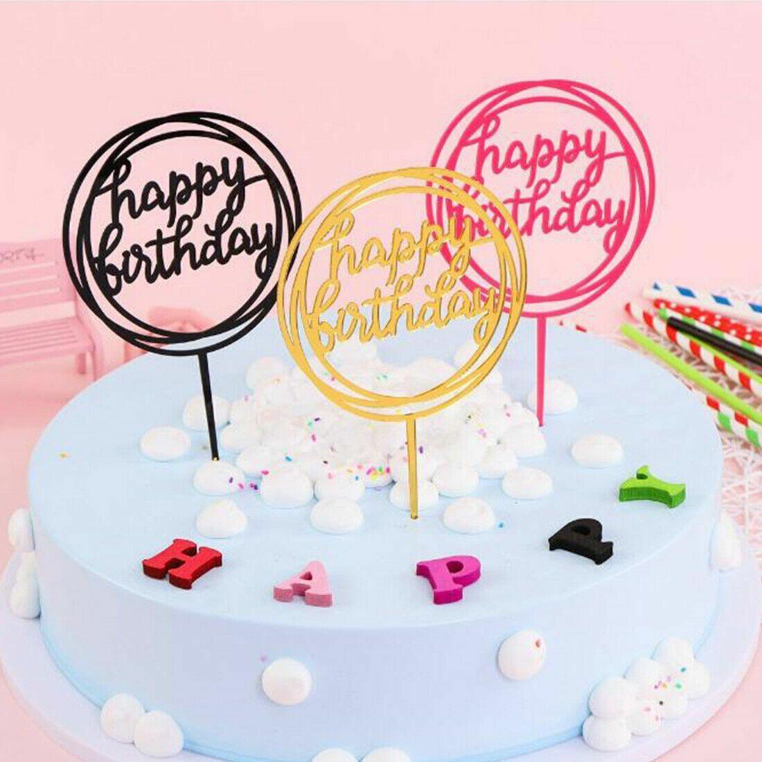 Acrylic Home Happy Birthday Decor Baking Cake Topper Card Party Decor Supply - Silver S48