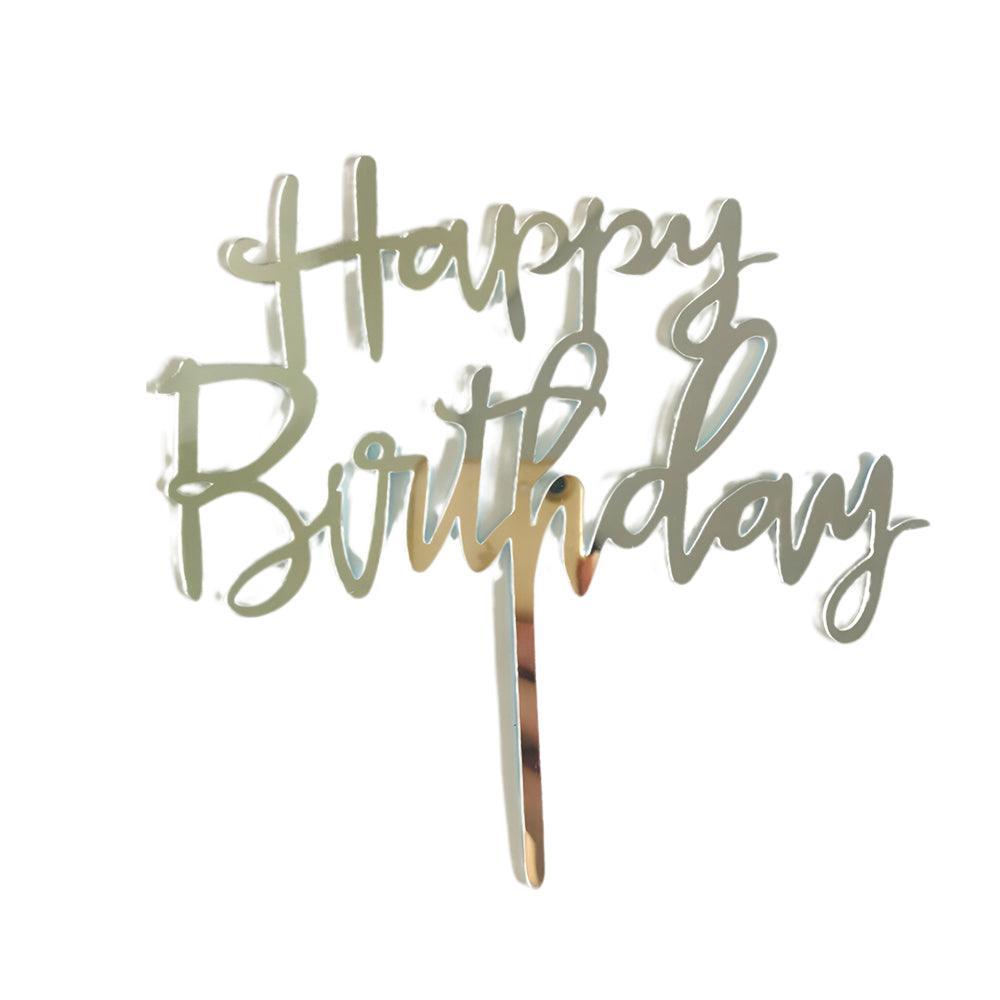 Acrylic Home Happy Birthday Decor Baking Cake Topper Card Party Decor Supply - Silver S48