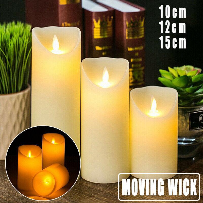 3X Flameless Led Candle Warmwhite Moving Dancing Wick Electic Candles Weding