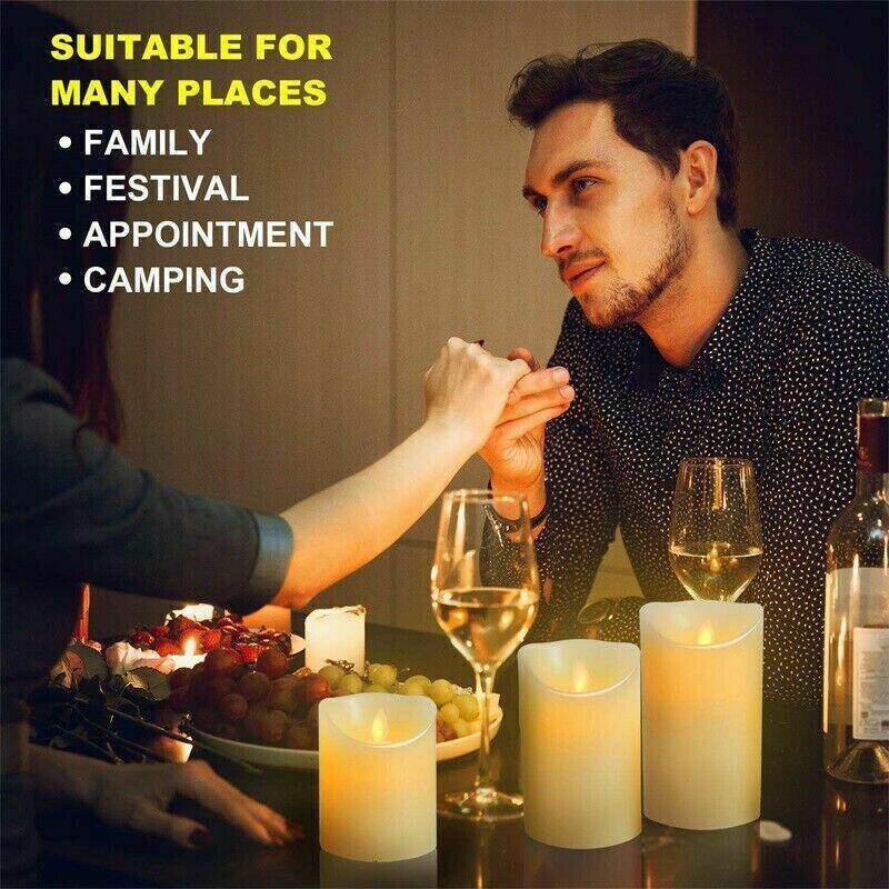 3X Flameless Led Candle Warmwhite Moving Dancing Wick Electic Candles Weding