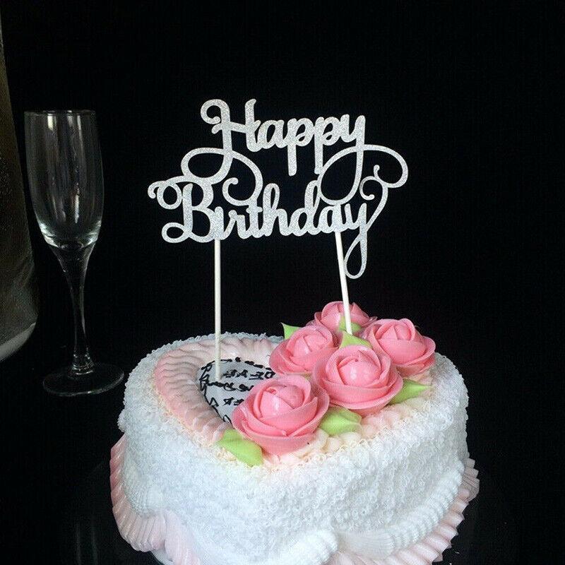 Happy Birthday Cake Topper Colour Printed Acrylic Party Decorations - Gold-Long Strip