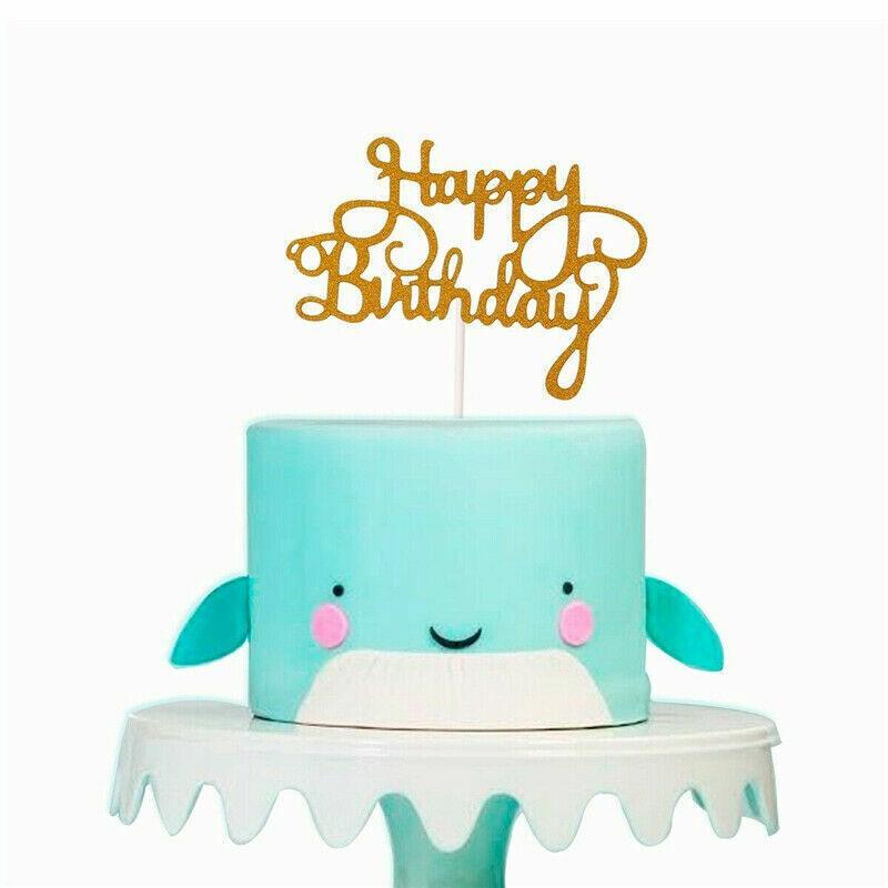 Happy Birthday Cake Topper Colour Printed Acrylic Party Decorations - Silver-Long Strip