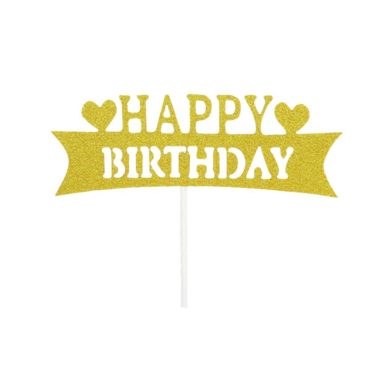 Happy Birthday Cake Topper Colour Printed Acrylic Party Decorations - Silver-Long Strip