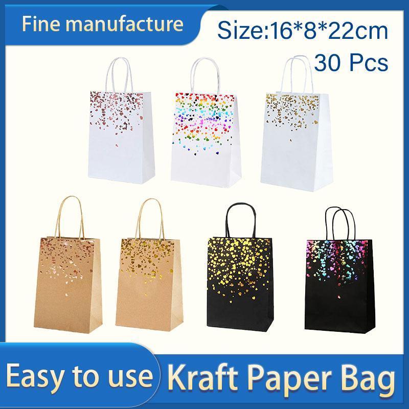 30PCS Kraft Paper Gift Bags Small Love Candy Bags Gold Foil Wedding Party Favors - White-Rose Gold Foil