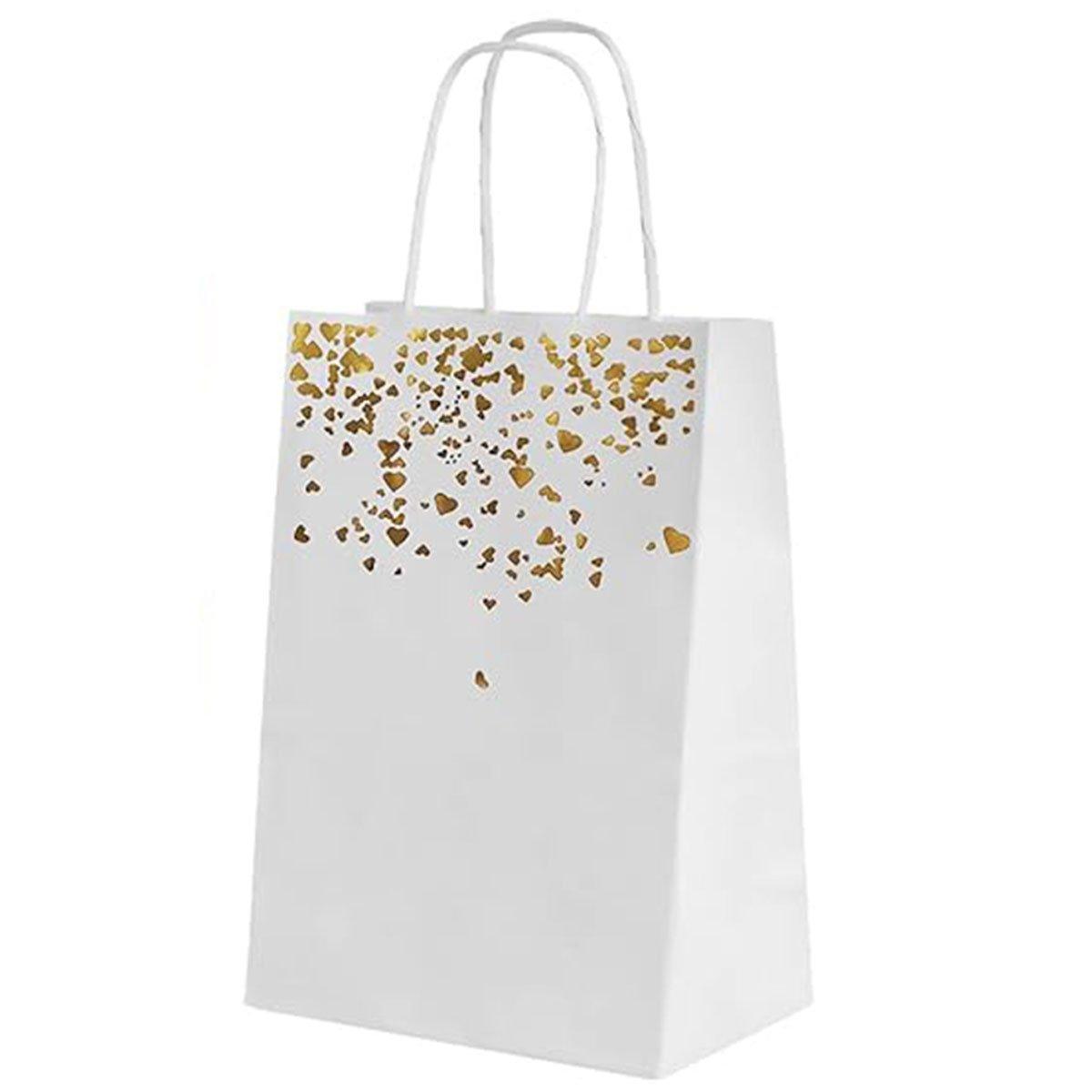 30PCS Kraft Paper Gift Bags Small Love Candy Bags Gold Foil Wedding Party Favors - White-Gold Foil