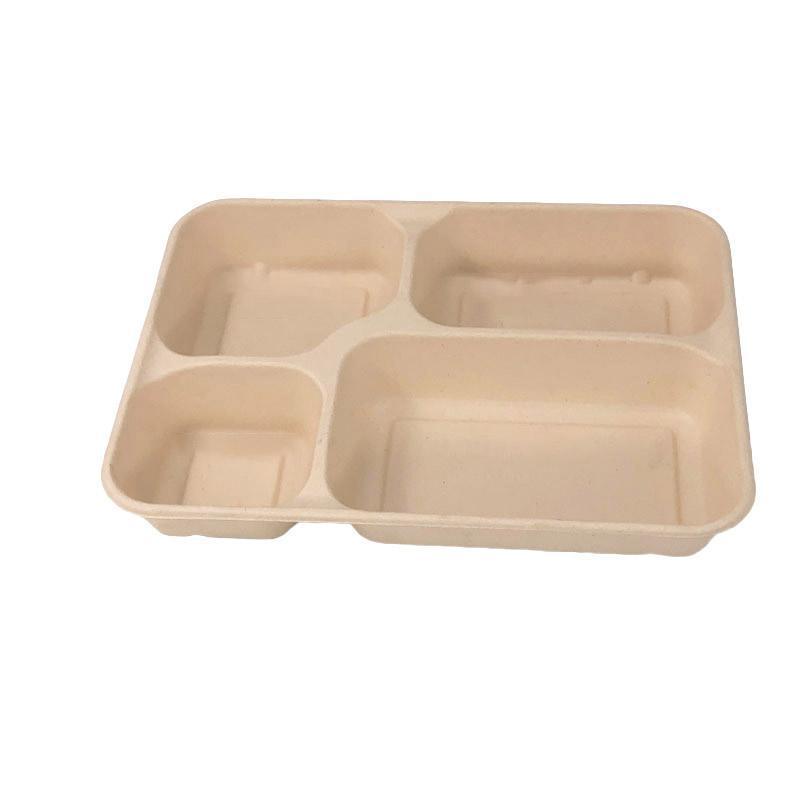 25/50pcs Biodegradable Lunch Box Microwaveable Tray with Compartment Paper Lid - 1100ml-4-50pcs