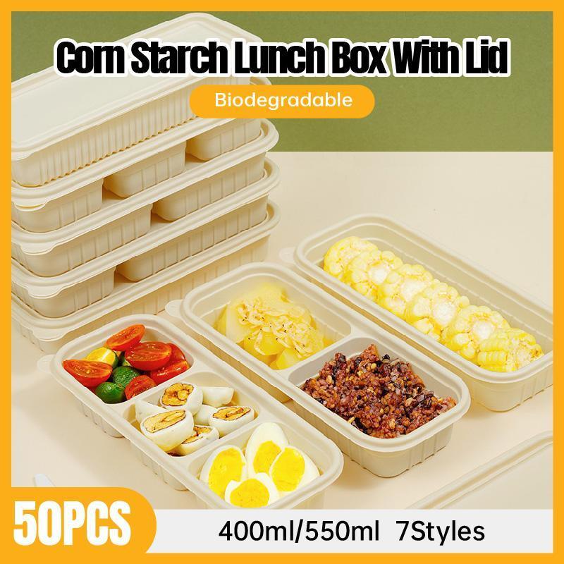 Biodegradable Corn Starch Meal Prep Containers Lids Durable Multi Compartment - C2B